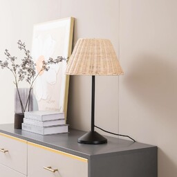 Lampa stołowa Lindby Zyralia, kolor drewna, rattan, Ø