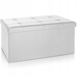 Biała Składana Pufa Kufer Siedzisko Schowek Ława
