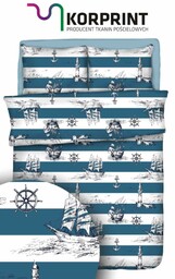 Karo Pościel bawełniana 160x200 marynarska biała niebieska statki