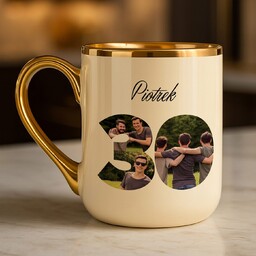 Kubek ceramiczny ze złotym rantem i uchem