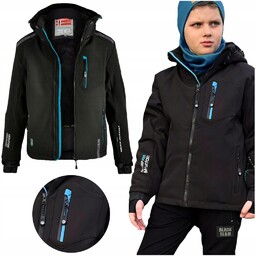 Kurtka zimowa Chłopięca 158 Softshsell czarno niebieska Ciepła