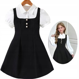 Sukienka galowa dla dziewczynki czarna biała koszula 134