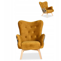 Fotel uszak Luna Print Duo żółta Monstera Family