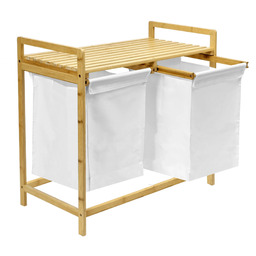 Elior Biały podwójny bambusowy kosz na pranie P5-H29