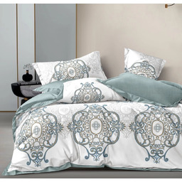 Pościel flanelowa biała w niebiesko-złote ornamenty PFY-138