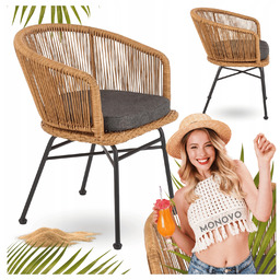 Krzesło Rattanowe do Salonu Boho Ogrodowe Tarasowe Metalowe