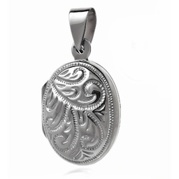 Elegancki owalny otwierany srebrny wisior sekretnik z grawerowanym