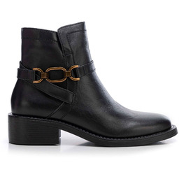 Damskie sztyblety skórzane z ozdobnym łańcuszkiem czarne