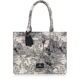 Torebka shopperka we wzory duża czarno-kremowa
