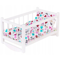 KOŁYSKA DREWNIANA BIAŁA DLA LALEK PEEWIT + POŚCIEL