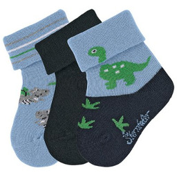 Sterntaler 3-pak niebieskie skarpetki niemowlęce z dinozaurem 15/16