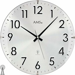 AMS F5973 radiowy zegar ścienny, drewno, srebrny, 37