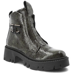 Artiker Zielone Botki Lakierowane Obuwie Damskie