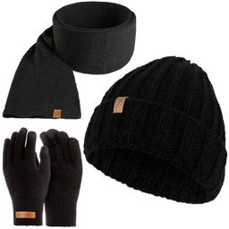 Zestaw męski brdrene czapka szal rękawiczki P1227 czarny