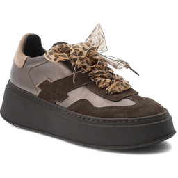 Chebello Czekoladowe Sneakersy Eleganckie Obuwie Damskie Z Kokardą