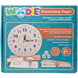 SWEDE Zabawka edukacyjna Woodie Drewniany zegar 3w1 U1270