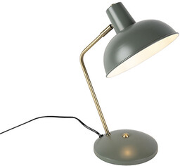 QAZQA Lampa stołowa retro zielona z brązem -