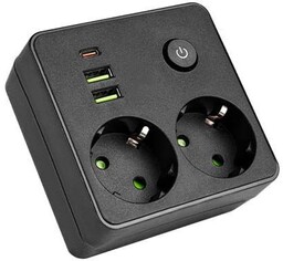 Rozgałęźnik MODI 2 gniazda 230V +3xUSB czarny
