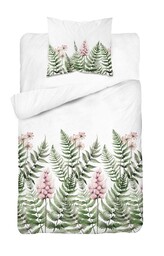Detexpol Pościel bawełniana 140x200 biała zielona paprocie kwiaty