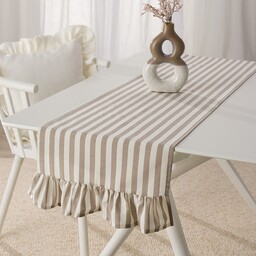 Bieżnik z falbaną 40x160 cm, beżowo-białe pasy (1,5cm),