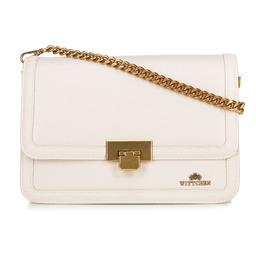Skórzana torebka crossbody z łańcuszkiem kremowa
