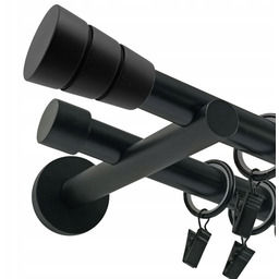 Karnisz Podwójny Metalowy 19 MM Czarny Mat 280