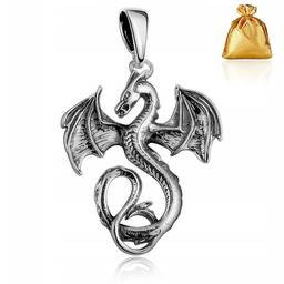 Srebrna Duża Męska Zawieszka Wisiorek Smok Dragon Srebro