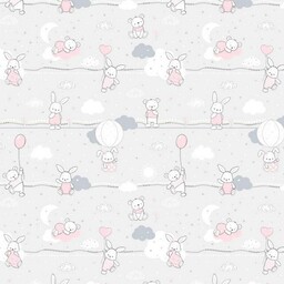 Pościel bawełniana 140x200 Kids 24 szara różowa zajączki