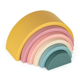 PETITE&MARS Zabawka układanka silikonowa Rainbow żółta kolorowa 12m+