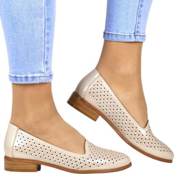 Damskie Półbuty Ażurowe Na Płaskiej Podeszwie Mokasyny Potocki