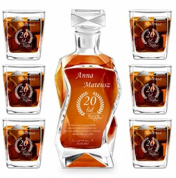 Karafka łamana zestaw z 6 szklankami grawer