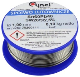 Cyna spoiwo CYNEL LC60-SW26 1,0mm / 0,10kg