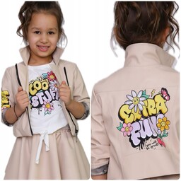 122-128 Kurtka ramoneska krótka dziewczęca beżowa. małami