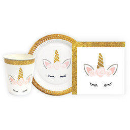 Zestaw kubeczki, serwetki i talerzyki papierowe Piękny Jednorożec