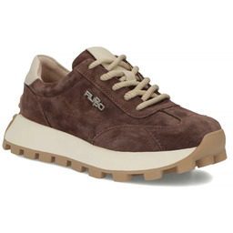 Skórzane półbuty sneakersy na platformie brązowe Filippo DP7498