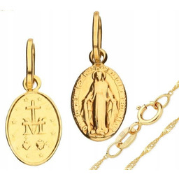 Złoty komplet biżuterii 333 szkaplerz na chrzest modny