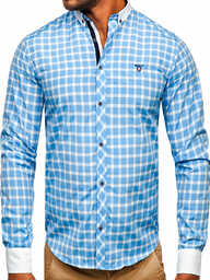 Błękitna koszula męska elegancka w kratę z długim