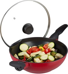 Relaxdays Patelnia wok ze szklaną pokrywką, 30 cm,
