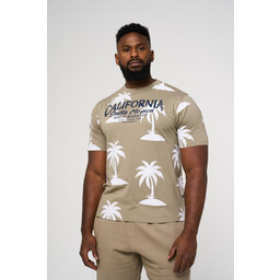 Koszulka Męska T-shirt Hawajska Beżowa KAM Duże Rozmiary