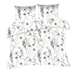 Extrapościel Pościel bawełniana 160x200 1705N biała kwiatki ważki