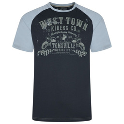 T-shirt Męski z Nadrukiem Motocykla Granatowy KAM Duże