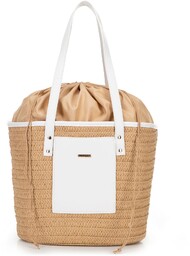 Pleciony koszyk z detalem z ekoskóry beżowo -