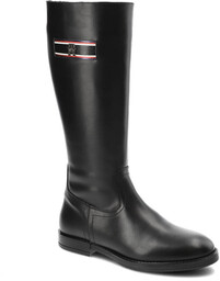 Tommy Hilfiger Czarne Kozaki Damskie Eleganckie Skórzane Buty