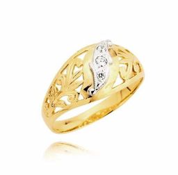 Złoty pierścionek z cyrkoniami osadzonymi na białym złocie