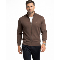 Rozpinany sweter męski z stójką bawełniany ciemny brąz