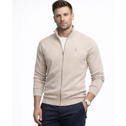 Sweter męski na suwak z stójką bawełniany beżowy