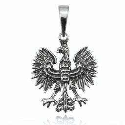 Oksydowany duży srebrny wisior patriotyczny orzeł w koronie