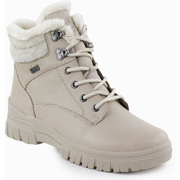 Skórzane wodoodporne botki damskie trapery beżowe Remonte Rieker