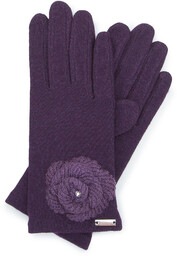 Damskie rękawiczki z włóczkowym kwiatkiem
