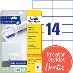 Etykiety papierowe 105x42,3mm białe AVERY ZWECKFORM ULTRA GRIP